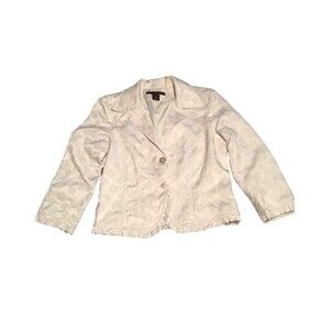 Willi Smith blazer Womens 14 white floral embroidered 3/4 sleeve ruffles Cottage